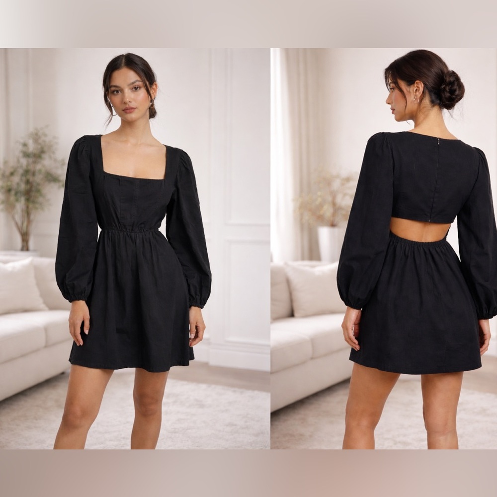 Arula Black Cotton Smocked Waist Open Back Dress XL